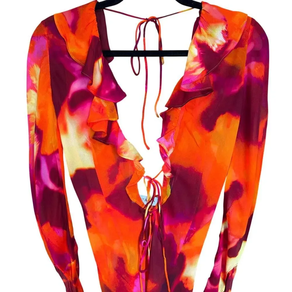 NWT Rat And Boa Dali Dress Tie Dye Open Back Mini Red Orange Size Small - Picture 7 of 15